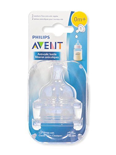 Philips AVENT Anti-Colic Nipple, Clear, Newborn (Pack of 2) (SCF421/27)