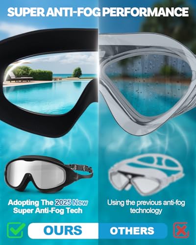 Image of Swim Goggles 2 Pack, Wide View Anti Fog&UV Swimming Goggles for Audlt, No Leak Pool Beach Essentials for Men Women