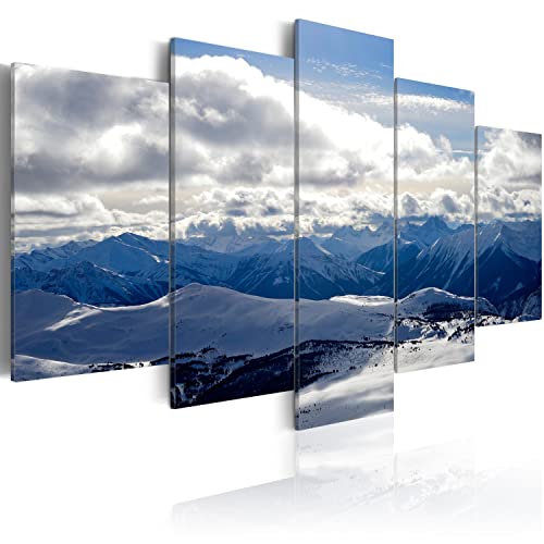 Cuadros B&D XXL - Cuadro de Cristal acrílico Paisaje Montanas 200x100 cm Impresión de 5 Piezas Pintura sobre Vidrio Imagen Gráfica Decoracion de Pared Naturaleza Nubes Invierno c-B-0082-k-m