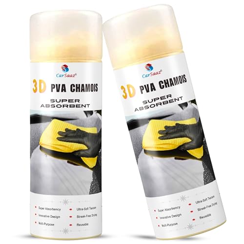 Image of CAR SAAZ Polyvinyl Alcohol Super Absorbent PVA Chamois|Leather Towel for Car, Office, Home Cleaning|Absorption Chamois Capacity 250 Ml Water(43X32 Cm)(Pack of 2), White