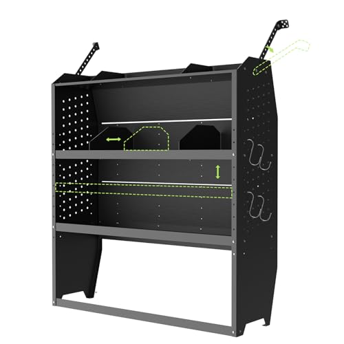 StarONE Cargo Van Shelving Storage Fit for Ford Transit,GMC,Chevy Express,NV,Promaster,Sprinter and Metris w/Hooks,Black,Steel,42" W x 46" H x 13" D