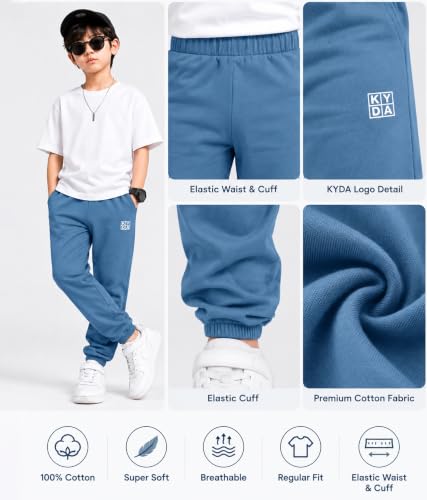 Image of KYDA Kids Boys Premium 100% Cotton Regular Fit Track Pants Soft Breathable Elastic Waist Casual Joggers Kids Playwear Everyday Comfort Wear-Pack of 2