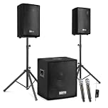 VONYX VX1015BT 2.1 PA System Package – Vocalist PA System for Singer with 15” Subwoofer, 2x 10” Speakers & Dual Wireless Microphone – Bluetooth, USB/SD MP3 Player, Speaker Stands & UHF Mics