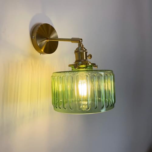 Image of Vintage Wall Sconces with Switch Glass Shade Modern Brass Wall Light Fixtures E27 Base Bedside Wall Mounted Lamp for Bedroom Bathroom Living Room Farmhouse Vanity (Green-2Pcs)