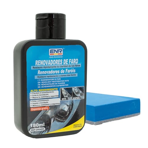 Enerfero Pulir faros coche Kit faros coche Alto brillo y resistente a la abrasión Elimina óxido, amarilleamiento y arañazos de los faros, fácil de usar +180ml Esponja Premium