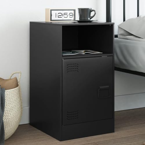 Ziaphsol Mesita de noche negra 34,5 x 39 x 62 cm, acero laminado en frío, ideal como mesa auxiliar para dormitorio o sala de estar