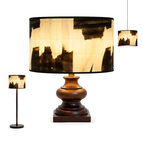 Image of Retro lamp shade, Wabi-Sabi Bamboo Lamp Shade, Hand-Woven Drum Light Cover for E27 Base 30X30x20CM, Easy Install Pendant Floor Wall Table Lamp Shade, Natural Mottled Shadow Effects