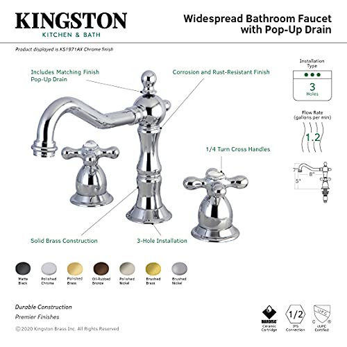 Kingston Brass KS1977AX 8 in. Widespread Bathroom Faucet, Brushed Brass, 8 x 7.56 x 7.44 thumbnail 6