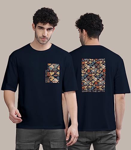 Image of BULLMER Peach Trendy Front Printed oversized Round Neck T-shirt for men