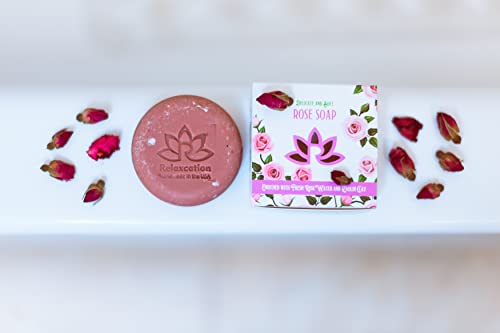 Rose Natural Cold Process Soap With Fresh Rose Water, Kaolin Clay, Rose Petals, Moisturizing Coconut Oil - Gentle Pink Soap For Sensitive Skin - Perfect For Face And Body (Round Rose Soap) #TOP6