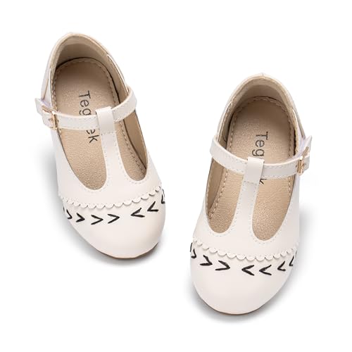 Tegeek Girls Toddler/Little Kid Mary Jane Flats T-Strap School Uniform Dress Shoes(TF504 Toddler,Apricot/6M)