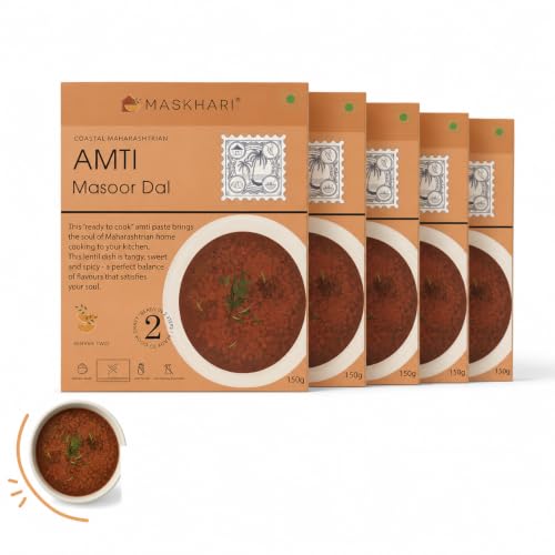 Image of Maskhari Ready to Eat Amti Masoor Dal, Pack of 5 x 150g | Authentic Maharashtrian Masoor Dal | Heat & Eat Instant Indian Ready Meal | High Protein | No Preservatives | No Artificial Colors | Ideal for Travel, Office & Camping