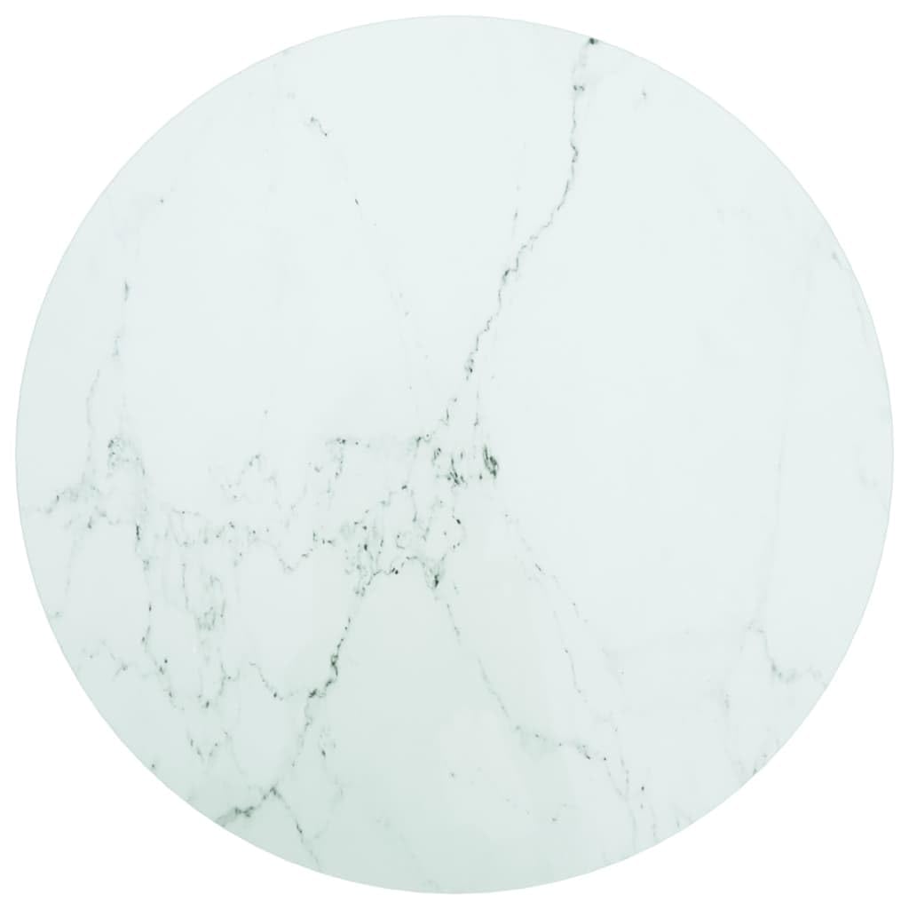 Dessus de table blanc Ø60x0,8cm verre trempé avec design marbre