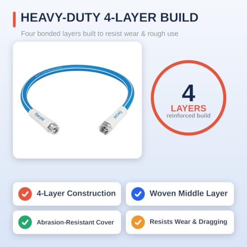 Image of FEVONE 3 ft Lead-in Garden Hose, Hose Reel Leader Hose | Flexible No Kink, Hybrid Polymer Heavy Duty Water Hose, 5 /8 ID, 600 PSI, Aluminum 3 /4 GHT Fittings for Garden Watering