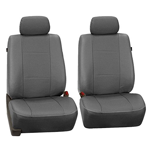 FH Group Front Set Faux Leather Car Seat Covers for Low Back Seat with Removable Headrest, Universal Fit, Airbag Compatible Seat Cover for SUV, Van, Gray