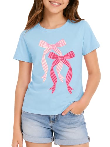 Image of Dvenki Girls Graphic Short Sleeve Crewneck T-Shirt Sizes 6-18 | breathable soft cotton blend, cute graphic prints, summer little and big girls tee, ideal casual wear for school, daily