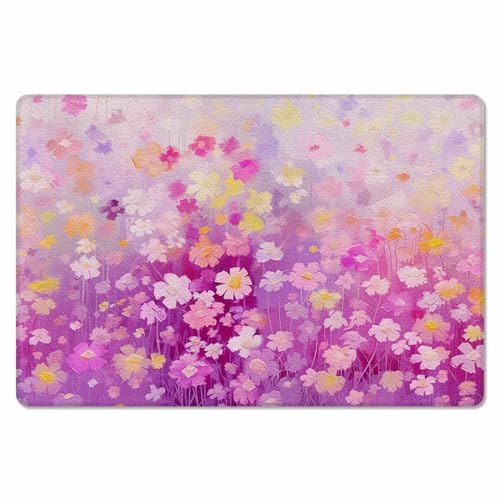 Spring Summer Flower Antifatigue Kitchen Bath Door Mat Cushioned Runner Rug,Washable Welcome Floor Sink Mat,Waterproof & Non-Slip Standing Doormat for Kitchen,Contemporary Painting Plant Herb 18