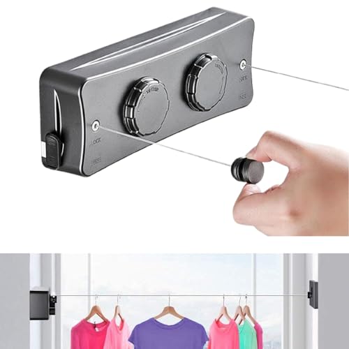 JINYOMFLY Corde à Linge Rétractable pour Balcon, 2 x 5,1M Acier Inoxydable Fil a Linge Extérieur Retractable, Etendoir Linge Exterieur Retractable, Corde à...