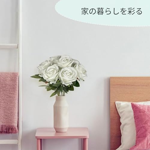 10本セット 花束 ブーケ 造花 バラ ローズ 薔薇 リアル 花径7cm 長さ50cm 枯れない 花粉なし 手入れ不要 バレンタインデー 母の日 結婚式 誕生日 ウェディング ホームデコレーション ギフト (ホワイト) [3]