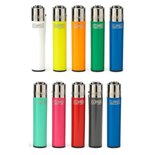 Clipper Lighters 10 Pack Assorted Colours Refillable Flint Pocket Lighters Multipack for Candles BBQ Kitchen Camping & Everyday Use