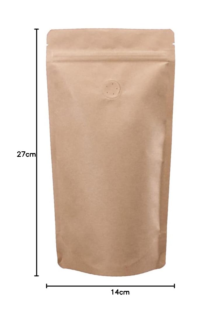 Lacers Standbodenbeutel Kraftpapier in versch. Farben, High Barrier mit Ventil, Kaffeebeutel mit Aromaschutzventil, wiederverwendbar