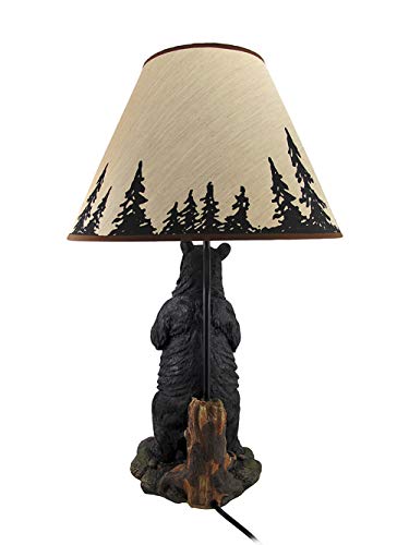 Zeckos Arkadius Rustic Resin Nightstand Bear Lamp Forest Silhouette Shade Living Room Desk Wildlife Decor Whimsical End Table Decorative Light #TOP2