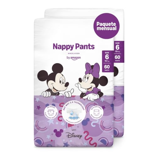 By Amazon Disney Pañales Sin Cierres, Talla 6 (más de 15kg), 120 Unidades (2 Paquetes de 60)