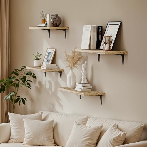 Image of SKYSEN Floating Shelves for Wall Set of 6, 15.7in Wood Wall Shelf for Decor, Bathroom, Bedroom, Storage, Book,Kitchen, Living Room - Rustic Brown(fs-40-l)
