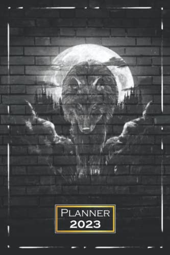 Planner 2023: 6x9 | One Week on a Double Page | From Sunday to Saturday | with Monthly Overview | Softcover | Wolf Moon Animals | qx2