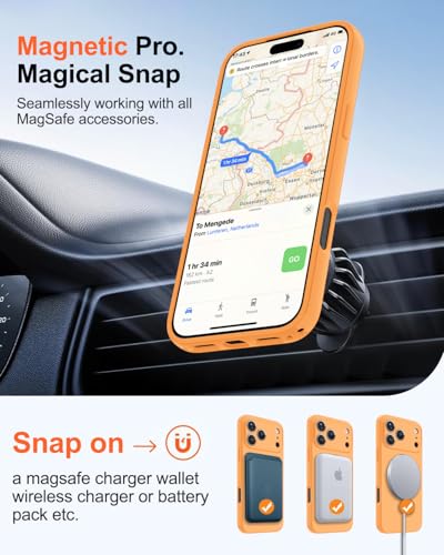 Image of Magnetic for iPhone 17 Pro Case,Shockproof Matte Cover,Orange | with Screen Protector,Compatible with MagSafe,Military Grade Drop Protection,Full Camera Protection,Non-Slip Design Case