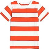 COSLAND Boys Orange and White Short Sleeve Striped Shirt, Orange and White, Small