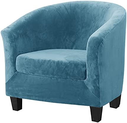 Mingfuxin 2 Pieces Tub Chair CoversUpgraded 2 IN 1 Design Stretch Velvet Armchair Sofa Slipcover with Cushion Cover, Non Slip Club Bucket Chairs Sofa Couch Covers Slipcovers(Spliced-Beige, Velvet)
