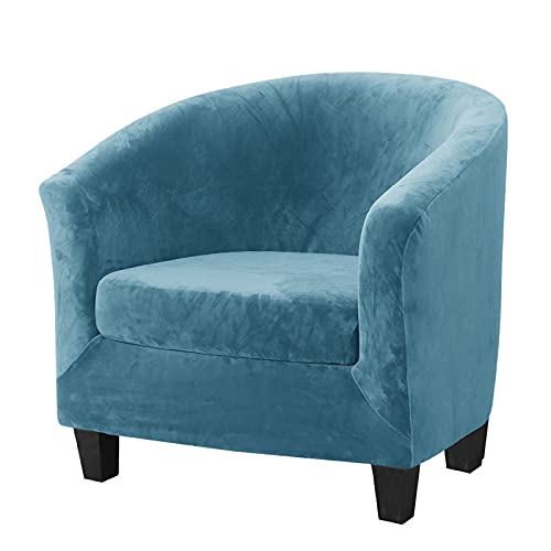 2 Piece Tub Chair Covers with Cushion Cover, High Stretch Club Chair Slipcover, Washable Armchair Slipcovers Sofa Slipcover Furniture Protector Cover for Bar Counter Living Room (Peacock Blue)