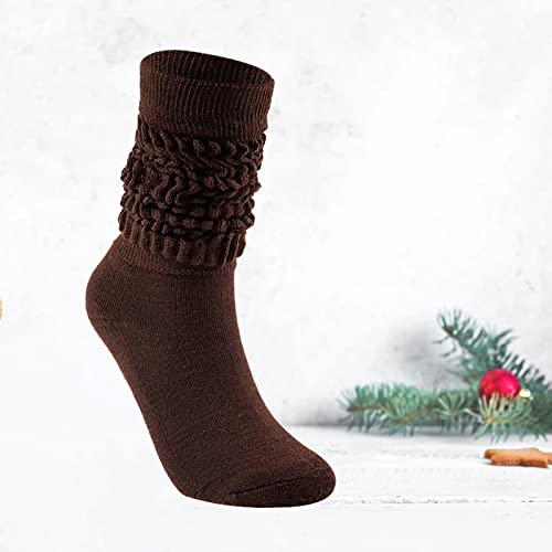Mybfyabo 3 Pairs Slouch Socks For Women, Soft Extra Long Scrunch Knee High Sock, Bulk Pack （Brown，One Size） #TOP2