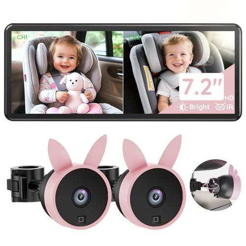 Image of Babyvue BV3PRO 7.2" 1080P HD Dual Camera Car Baby Monitor for 2 Kids, IR Night Vision, Easy Installation, Brightness Adjustment, Car Seat Camera, Ideal Gift for Girls and Pets Monitoring