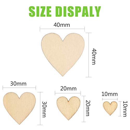 Pack of 400 Unfinished Blank Wooden Heart Shaped Slices Discs DIY Craft Pieces for Wedding Ornaments Christmas Party Embellishment (4 Sizes)