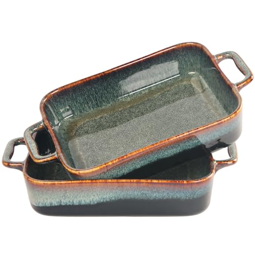 LIUYWYHCF Porcelain Casserole Dishes - Baking Dish for Oven, 1 QT Ceramic Lasagna Pans, Oven Safe Bakeware for Kitchen Cooking, Cake, Banquet and Dinner, Rectangular 2 pieces 11.2 Inch