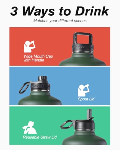 Image of Coolflask Half Gallon Water Bottle Insulated with Straw & 3 Leakproof Lids