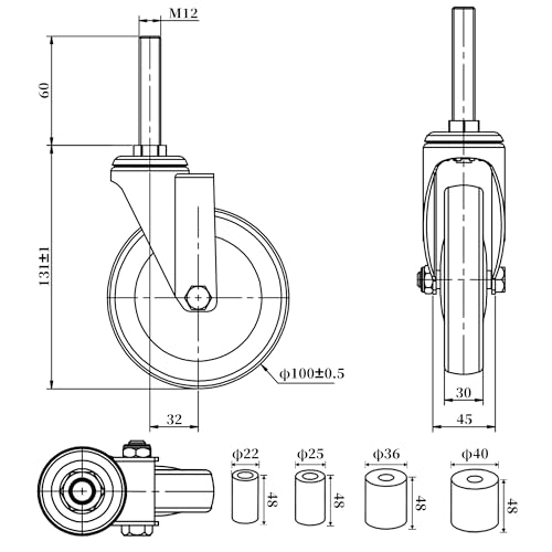Finnhomy F20EPC4N3657 4 Inch Prep Table Caster Wheels Set Of 4 Heavy Duty Expanding Stem Casters Fit 7/8" thumb #6