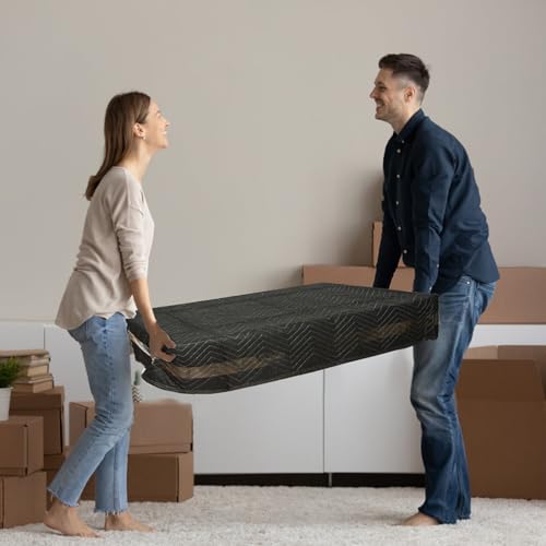 AKOZLIN 72x40 Inch Moving Blankets 12 Pack Padded Heavy Duty Quilted Wrapping Furniture Moving Pads for Shipping Supplies, Black