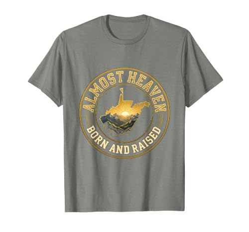 Almost Heaven Born And Raised West Virginia Design T-Shirt, Men, Olive Heather, Medium