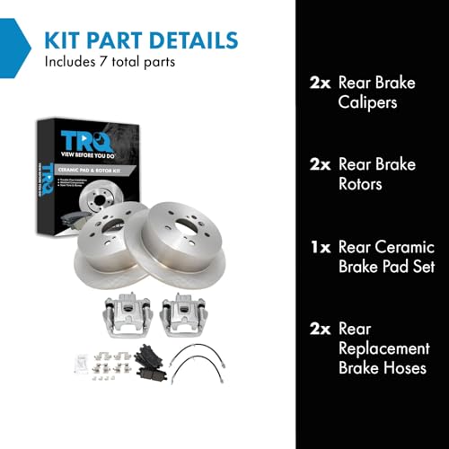 Image of TRQ Rear Brake Pad and Rotor Set Ceramic Calipers Compatible with 2004-2006 Lexus RX330 2007-2009 RX350 2006-2008 RX400h 2006-2007 Toyota Highlander with All Wheel Drive
