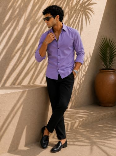 Image of Zilcon Men's Solid Coffee Brown Casual Cotton Blend Shirt