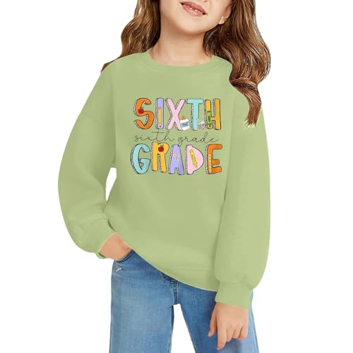 Girl's First of Day School Graphic Letter Print Sweatshirt Crewneck Long Sleeve Cute Drop Shoulder Pullover Tops2