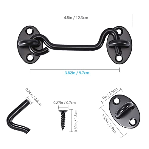 4 Inch Hook And Eye Latch,Black Cabin Hook,Stainless Steel Gate Hook Lock,Barn Door Swivel Window Hook Lock With Mounting Screws For Shed Gate Or Garage Door(2Pcs) #TOP6