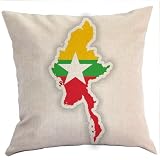 FaceYee Housse de coussin lombaire avec motif carte du drapeau de la Birmanie   45 x 45 cm   Amovible   Fermeture éclair invisible   Couleur : Birmanie