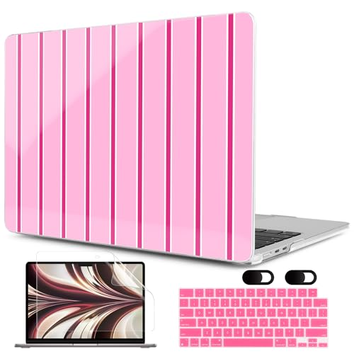 Image of MEEgoodo Case for M5 /M4 /M3 /M2 MacBook Air 13 inch 2026 2025 2024 2022, Fit Model A3449 /A3240 /A3113 /A2681, Case Compatible with MacBook Air 13.6-inch, Magenta&White Stripes