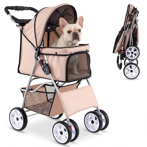 Giantex Foldable Pet Stroller for Small Dogs & Cats, Lightweight