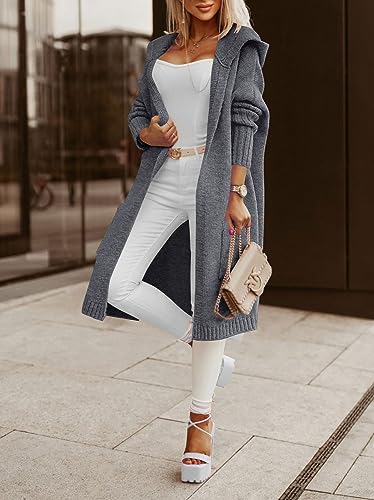 Image of Aoysky Womens Long Cardigans Cable Knitted Open Front Oversized Hooded Outerwear Sweater Coat
