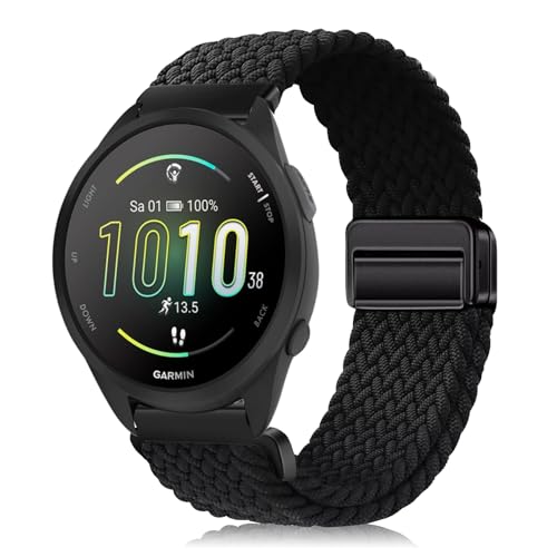 YealRed 20mm Correa Nylon para Garmin Forerunner 70/170/170 Music/570 42mm, Trenzada Deportivo Magnética Reloj de Repuesto Hombres y Mujeres para Garmin Approach J1/Vívoactive 6/5 (Negro)